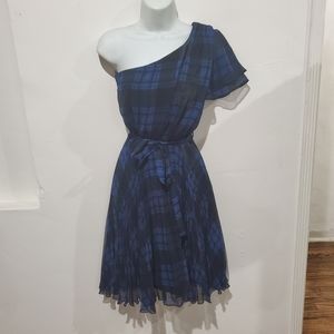 Liquorish Blue Plaid One Shoulder Dress, M